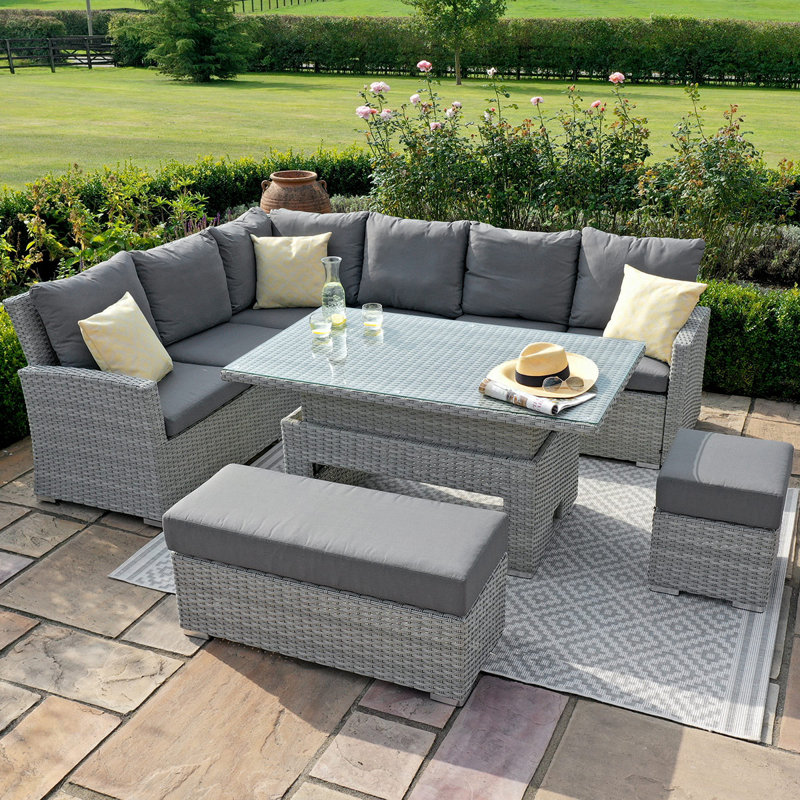 Crimora Rectangular Rattan Corner Dining Set - with Rising Table & Weatherproof Cushions