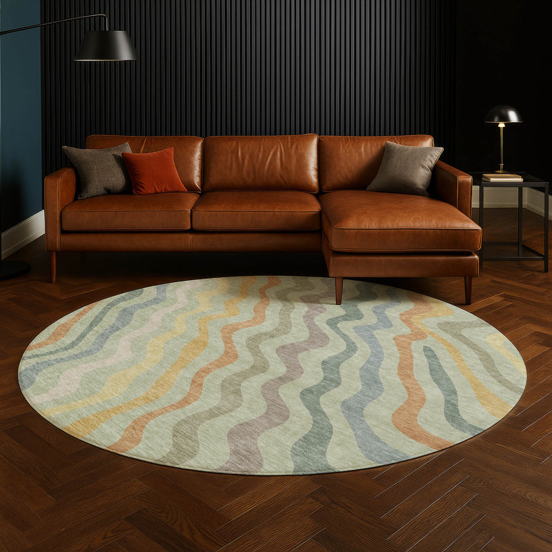Machine Washable Indoor/Outdoor Chantille ACN2570 Abstract Rug, Celery, Round 8'