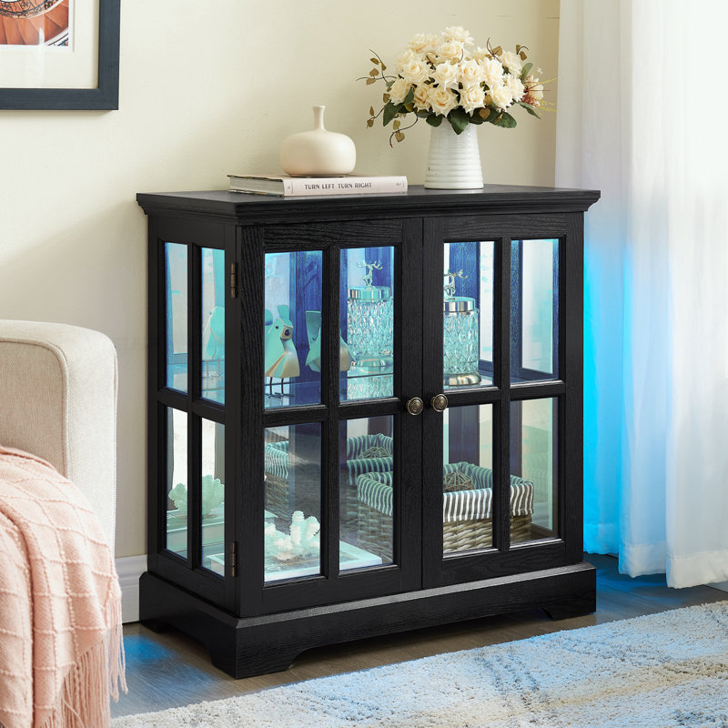 Tall Accent Cabinet With Glass Door, Black