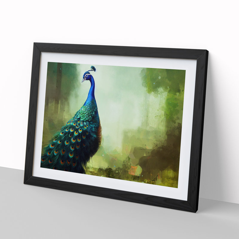 XH1022-6848X Peacock - Picture Frame Print, Black, 46cm H x 64cm W