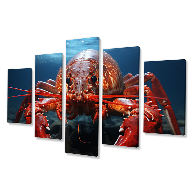Corail bleu sarcelle homard Grace - animaux, art mural salon - 5 panneaux