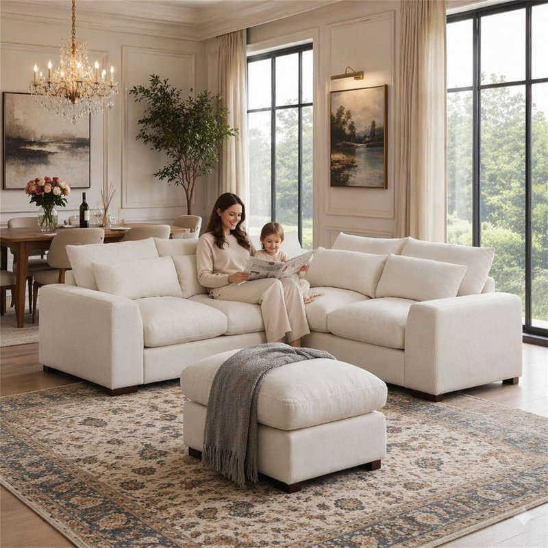 Canapé modulaire avec 2 repose-pieds Tatman, Beige