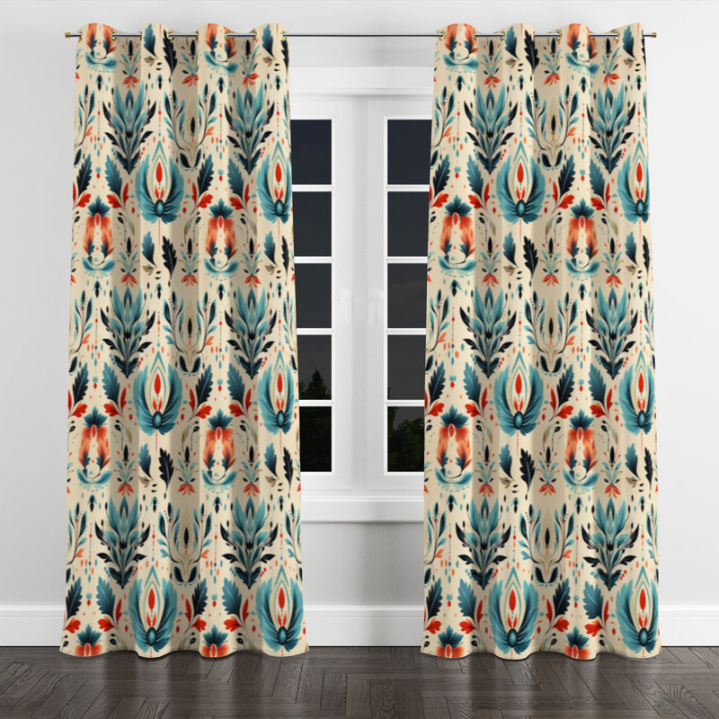 Bleu sarcelle et beige Ikat Mosaic Fusion - rideau à œillets Ikat - obscurcissement de la pièce en velours - 1 panneau