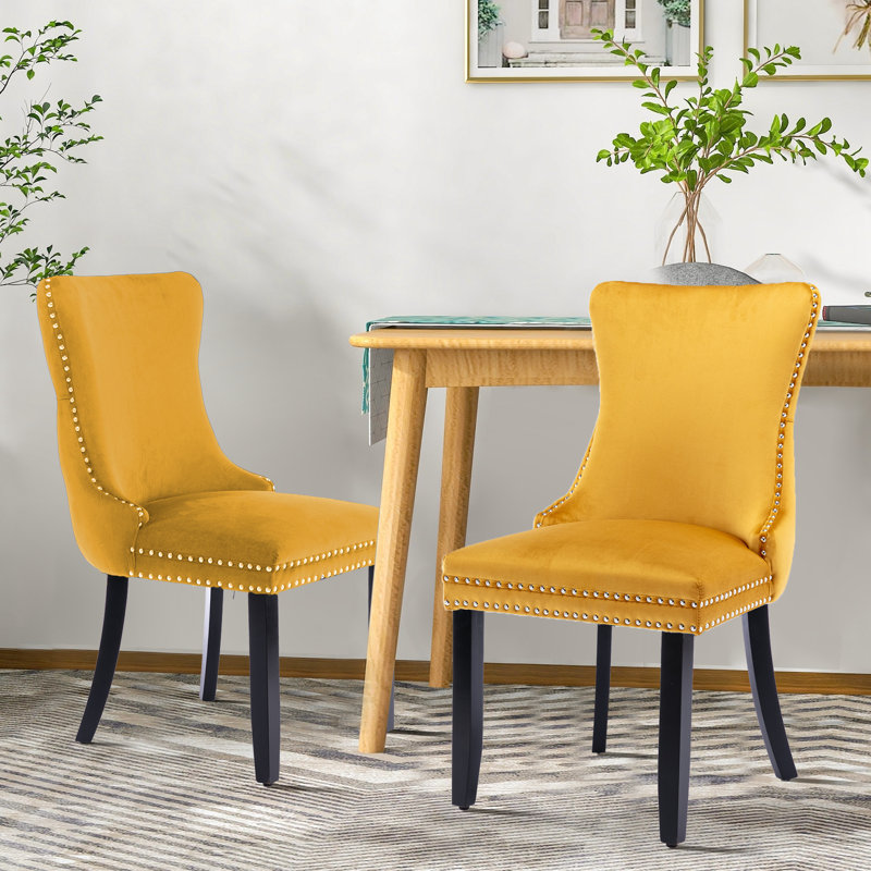 Danield Tufted Velvet Wingback Parsons Dining Chair, Black, Yellow