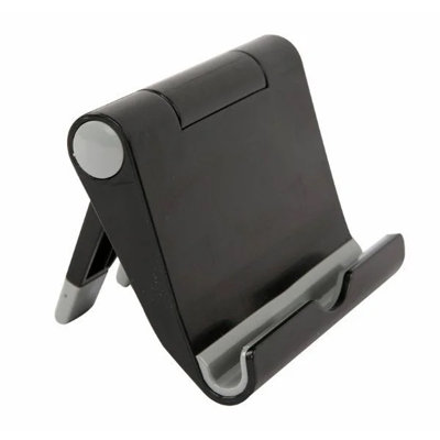 M&T Displays Universal Tablet & Smartphone Holder–Black Adjustable Multi-Angle Desktop Dock Stand, Portable Foldable Stand for 4–11 Inch Tablets, iPad, E-Reader, Cell Phones, Non-Slip ABS Plastic