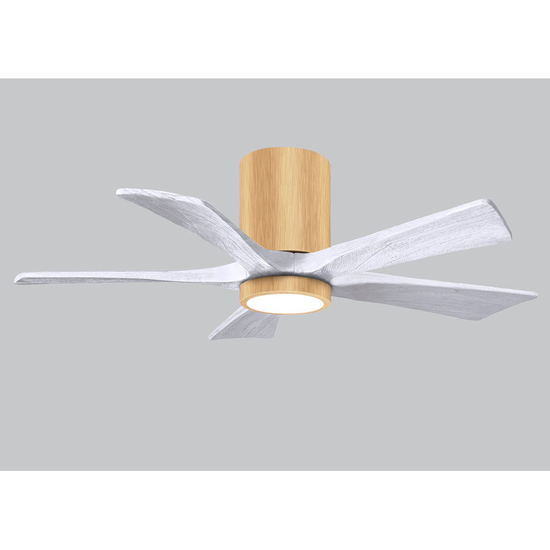 Irene 5 - Blade LED Ceiling Fan with Light Kit Included, Matte White, Light Maple, 42"