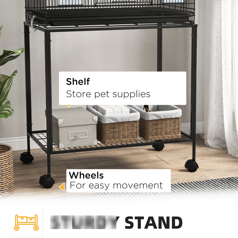 Double cage de perroquet empilable avec support et nourriture - Pour les pinsons Balançoire en bois, corde, roues, plateau amovible, tablette de rangement Canary Optimisez l'espace, convient aux petits oiseaux