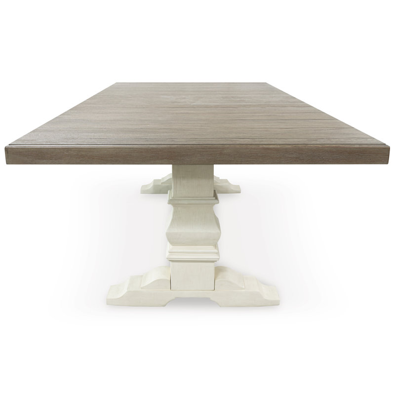 Weathered Gray and Antiqued White Extendable Wood Dining Table