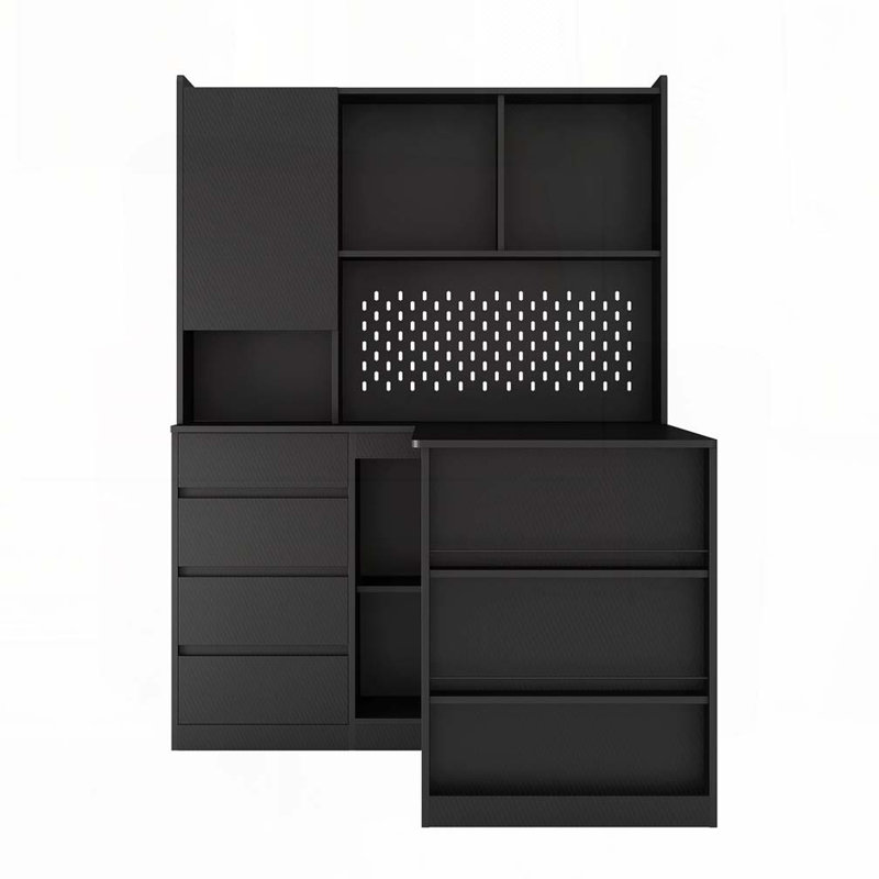 L Shaped Desk with Charger,Computer Desk with Drawers,Bookshelf,with LED Light, Black