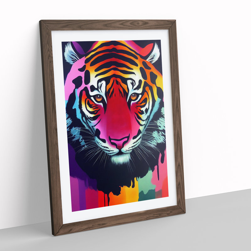 Painted Tiger No.6 Abstract - Wall Art, 66cm H x 48cm W, Walnut Framed