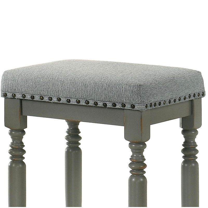 Tabouret de bar 26 po avec garniture cloutée, tabouret de comptoir rustique en bois avec siège rembourré (gris, ensemble de 2)