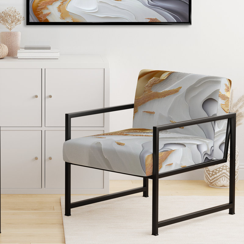 Blanc et or marbre abstrait I - fauteuil rembourré moderne, fauteuil d'appoint abstrait marbre, Noir