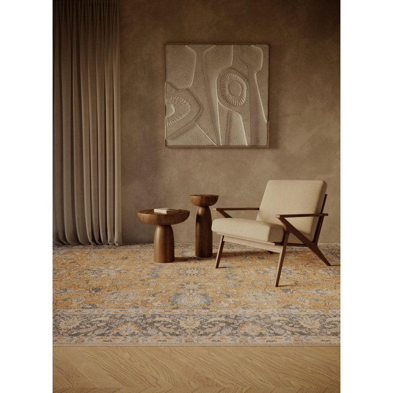 Tapis bleu / orange en chenille / polyester tissé à la main Flener, Rectangle 7 pi x 10 pi