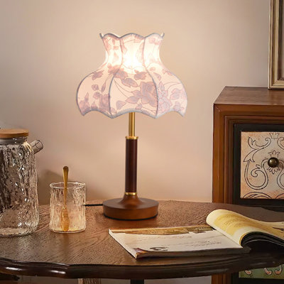 Small White Solid wood + Metal Modern Table Lamp with Polyester Shade for Bedroom Living Room, Bulb Included