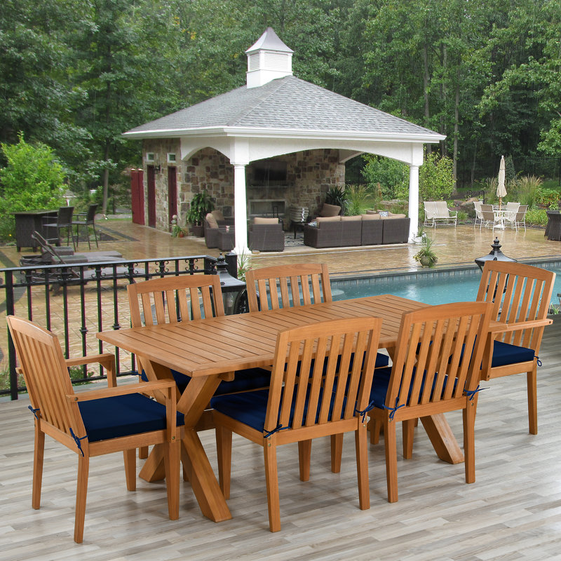 Brittenham 6 - Person Wood Patio Dining Set with Rectangular Table, Blue