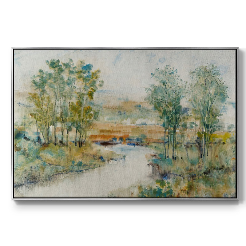 Trees on the Creek II - Toile tendue avec châssis, H 27 po x l 41 po x P 2 po, Encadrement argenté