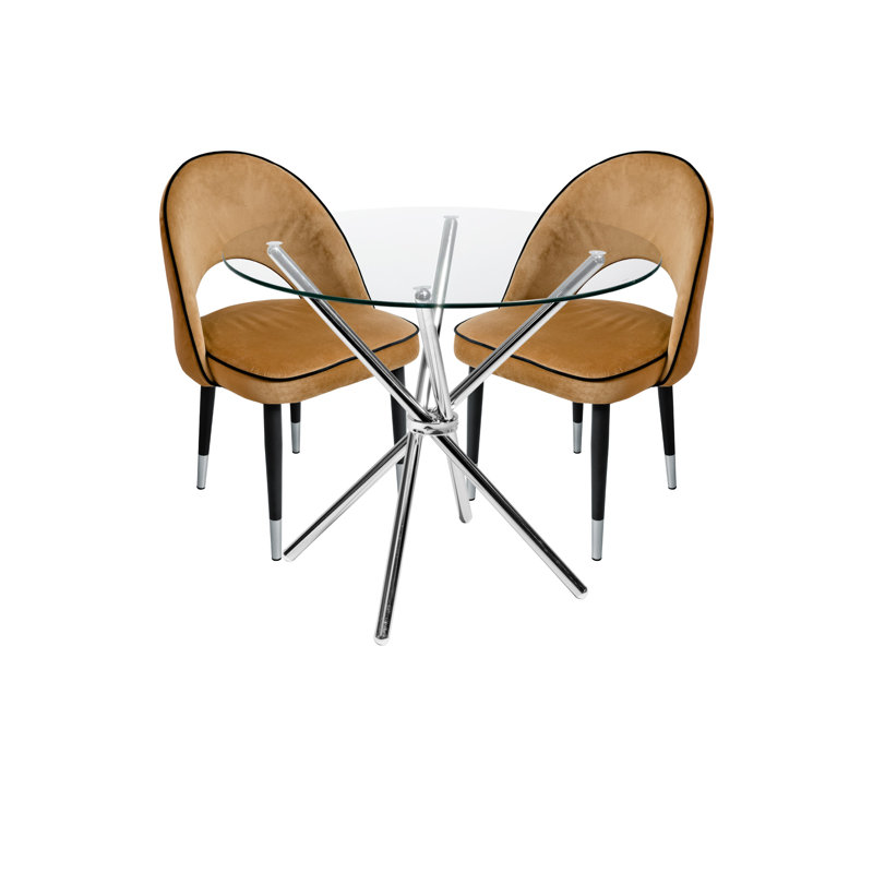 2 -Person Glass Dining Set, Bronze, Clear