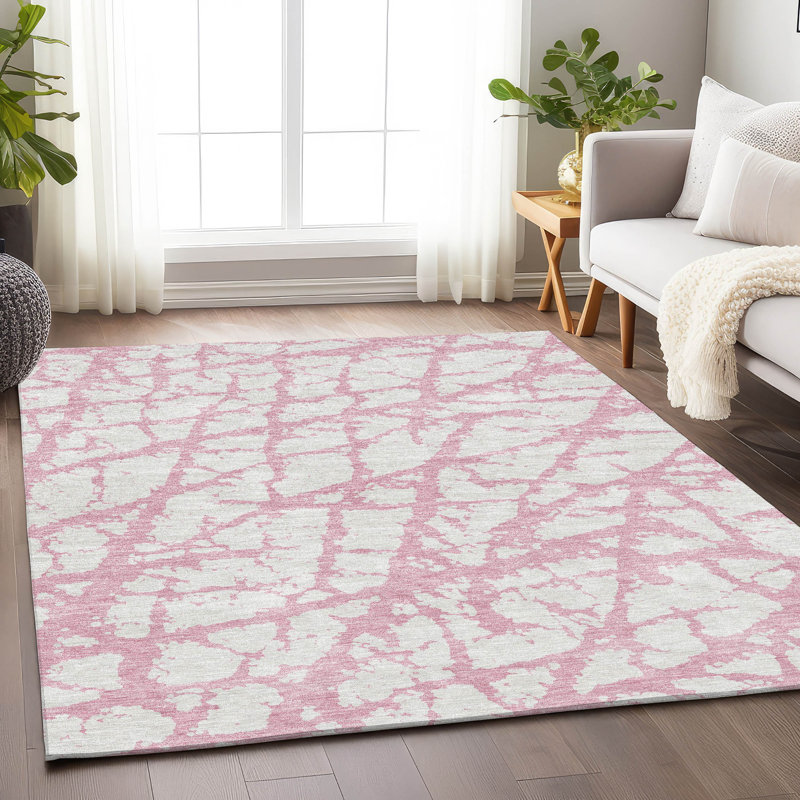 Premium Machine Washable Prisco Pink Rug, Rectangle 10' x 14'