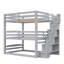 Grey Full Size Triple Bunk Bed Featuring Storage Staircase And Separate Configuration, Pine Construction, Good For 3 Design Staircase, Solid Ideal Guests-1772066912