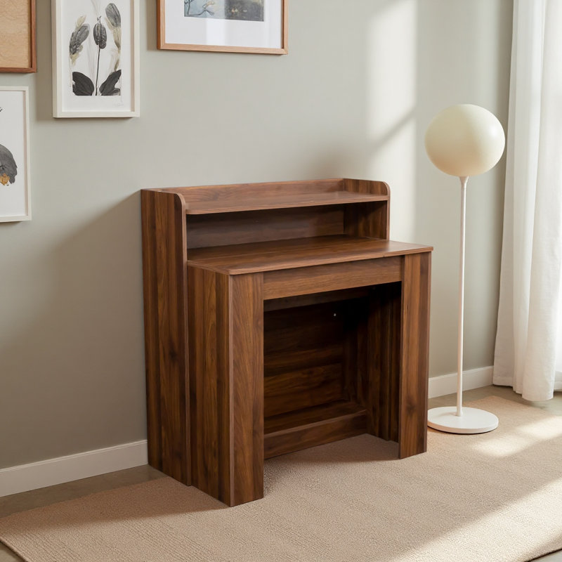 Table de salle à manger extensible moderne avec rangement, Brun