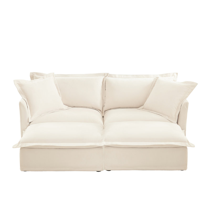 Chenille crème, 2 places, doux et confortable, lit à assise agréable avec repose-pieds, chenille, tissu