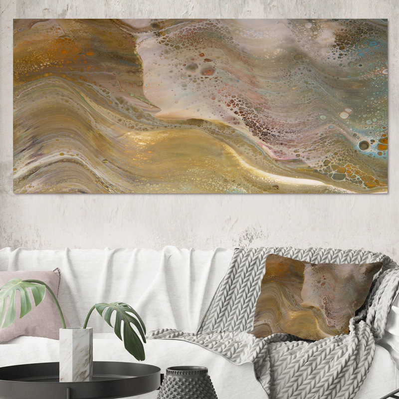 Vagues de marbre brun et gris - peinture sur toile, Toile tendue, H 28 po x l 60 po x P 1,5 po