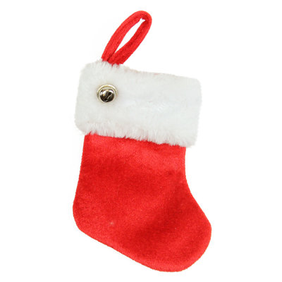 Chaussette de Noël 6 po en velours rouge avec manchette et cloche argentée