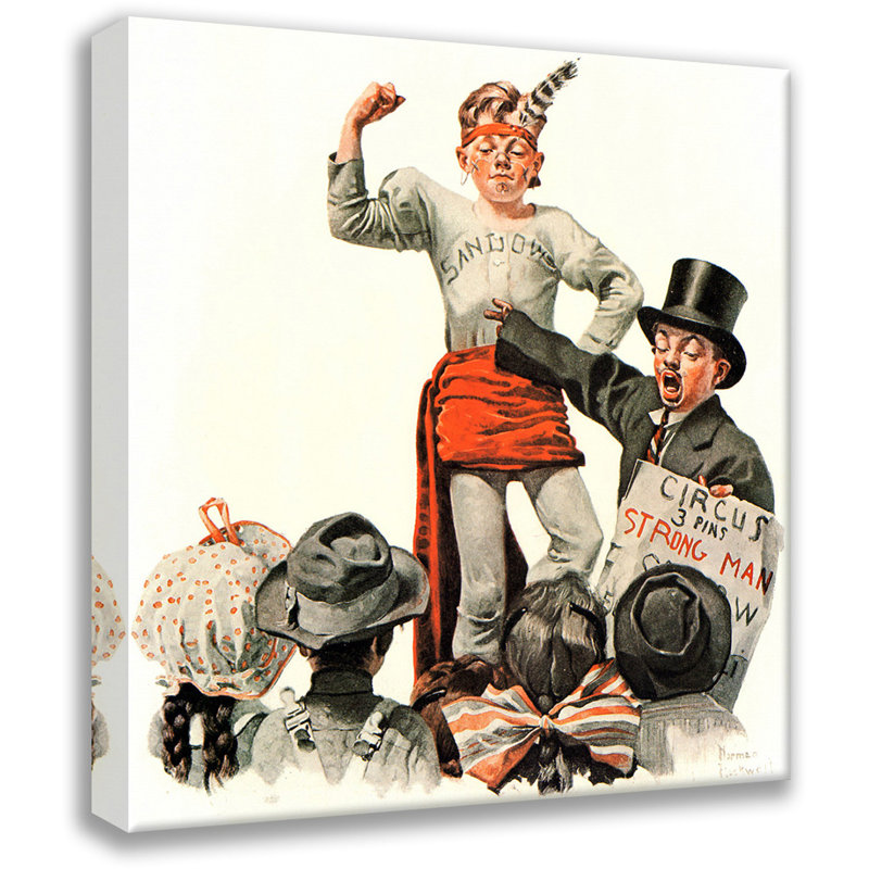 «Circus Strongman» par Norman Rockwell, toile tendue avec châssis, H 24 po x l 17 po