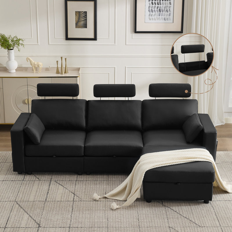 Upholstered Sofa, 4, Black Chenille