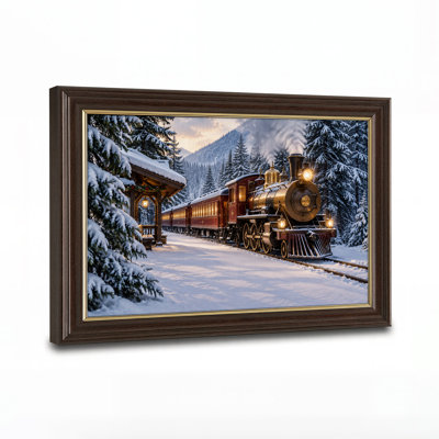 Art mural rétro sur toile train de Noël dans la forêt enneigée