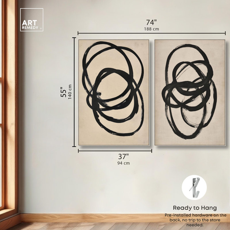 «Neutral Minimalist Harmony Set», reproduction d'art sur toile par Art Remedy, H 54 po x l 36 po, Encadrement argenté