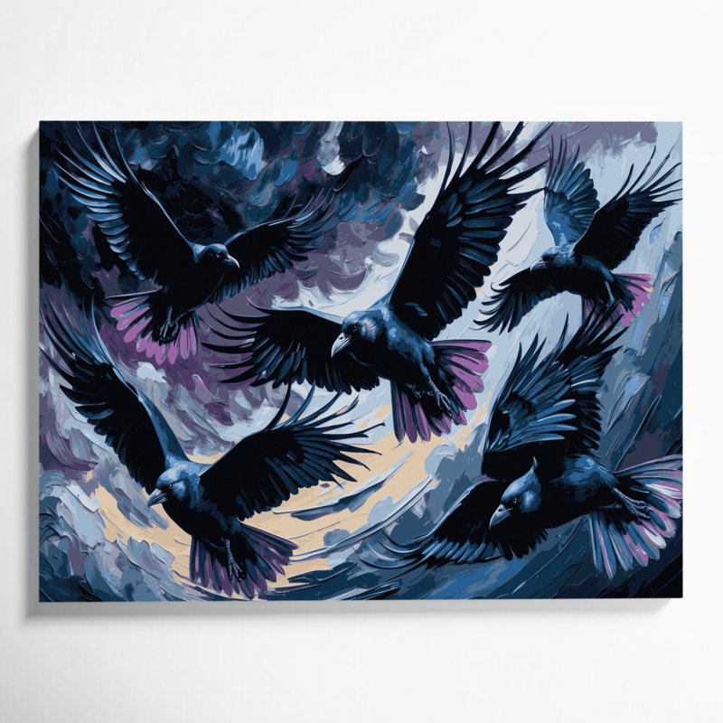 Oiseaux, corbeau australien, art mural sur toile bleue, H 20 po x l 24 po