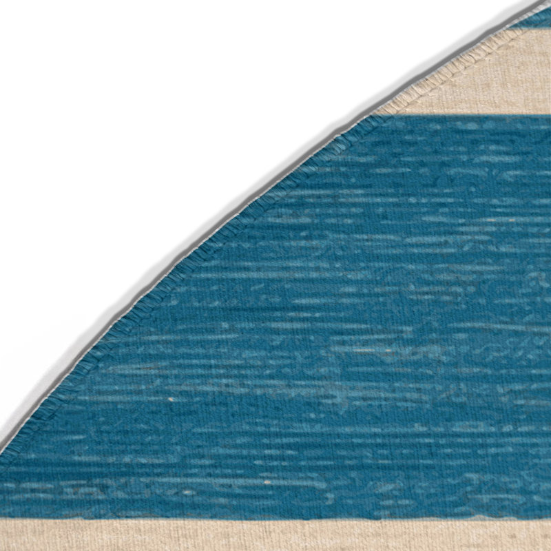 Tapis intérieur / extérieur bleu HorizontalStripes, Rond 5 pi
