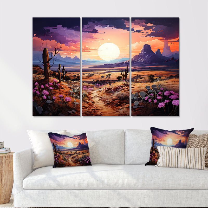 Violet Vista Cactus - ensemble d'art sur toile cactus floral, Toile tendue, H 40 po x l 60 po x P 1 po