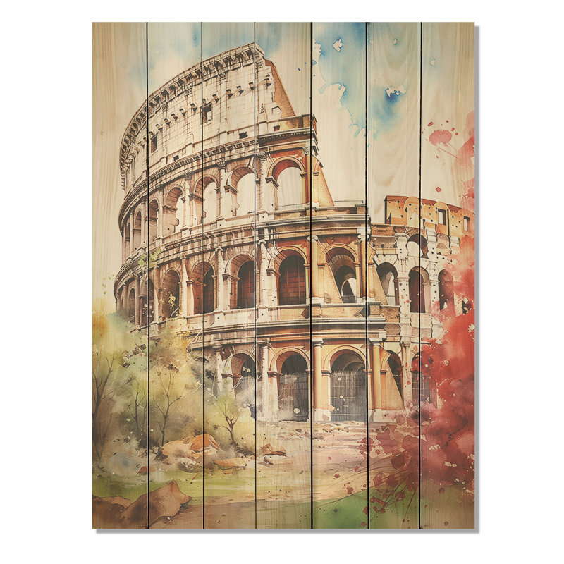 Italie, Colisée romain III - Italie sur bois, H 32 po x l 24 po