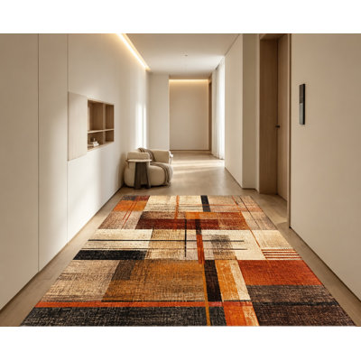 Tapis lavable à motifs géométriques abstraits, motif à carreaux aux tons naturels, surface en velours, doux et antidérapant, décoration intérieure moderne pour salon, chambre, entrée, bureau, balcon, appartement