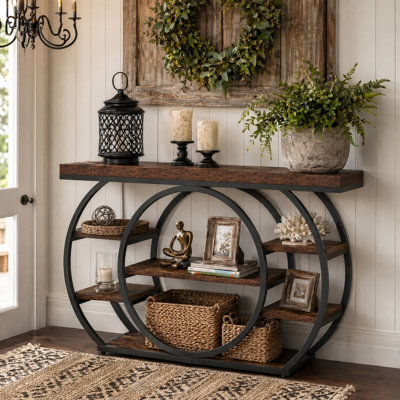 47" Industrail Console Table for Entryway with 5-Tier Geometric Shelf
