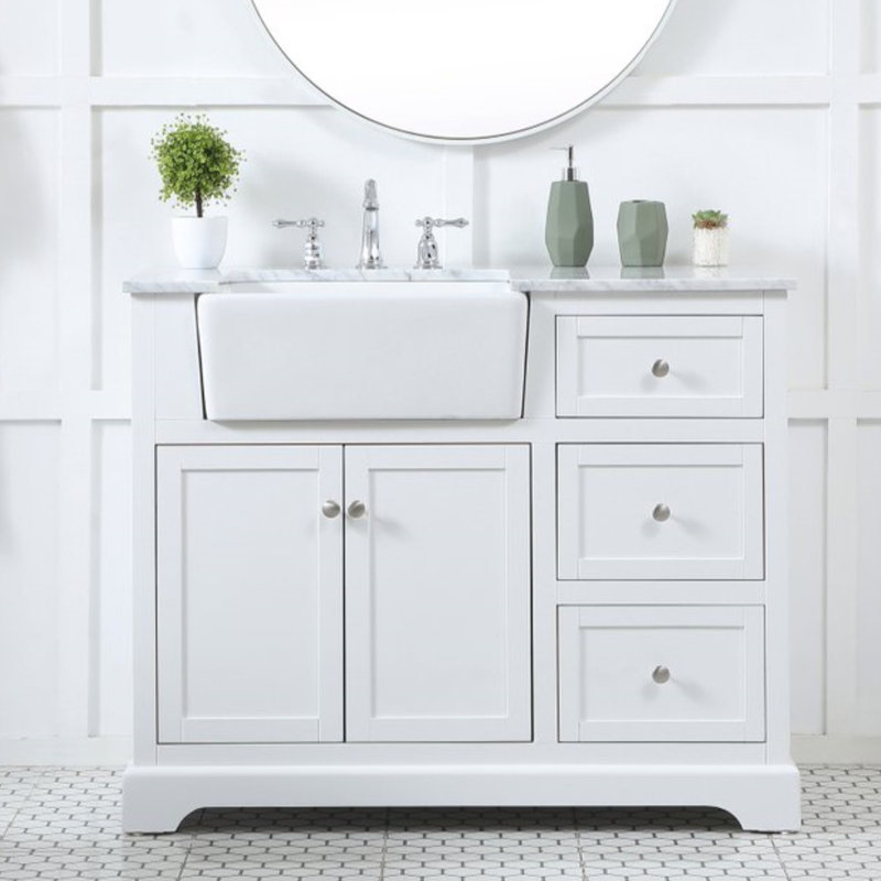 Pardue 42'' Single Bathroom Vanity with Marble Top, White