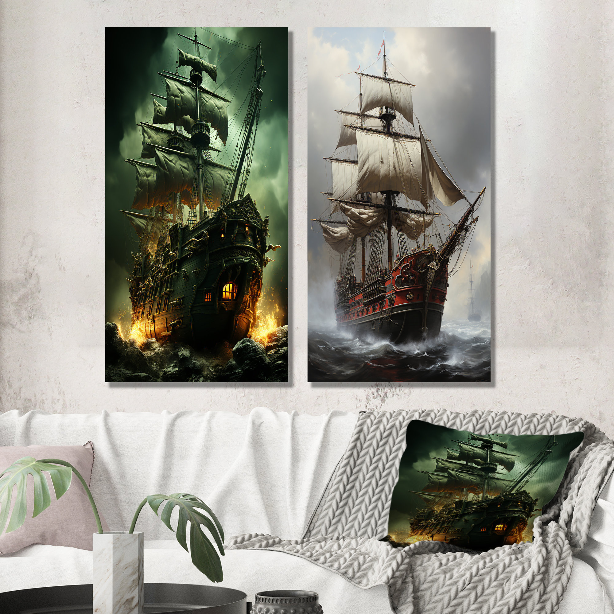 Pirate Ghost Ship I - Pirate Metal Wall Art Set of 2 Breakwater Bay Overall Size: 32\, image size:2000x2000