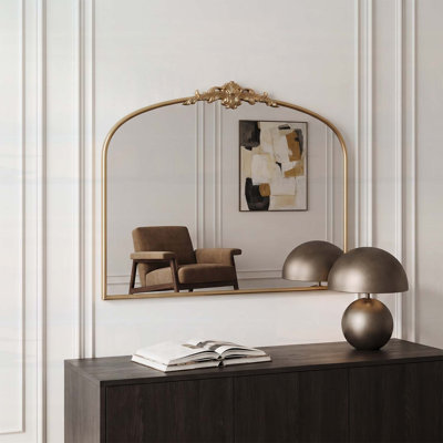 40x30 Inch Large Arch Antique Decorative Wall Mirror, Vintage Arched Gold Mirror with Classic Design
