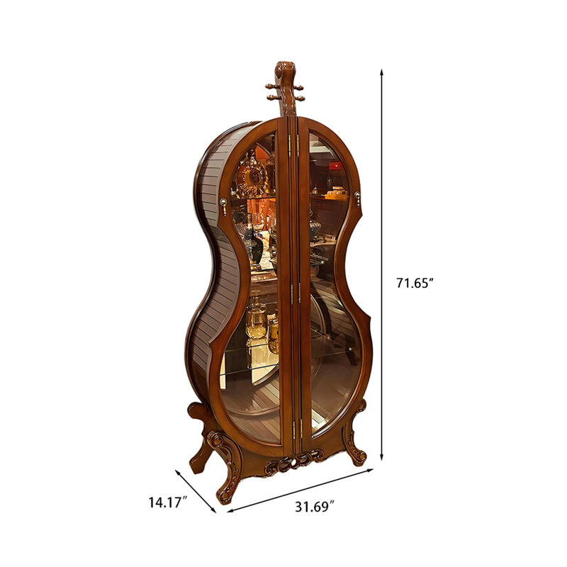 Armoire à vin 31,69 "en bois de chêne massif en forme de violoncelle, buffet à double porte vitrée, vitrine murale de luxe pour le salon