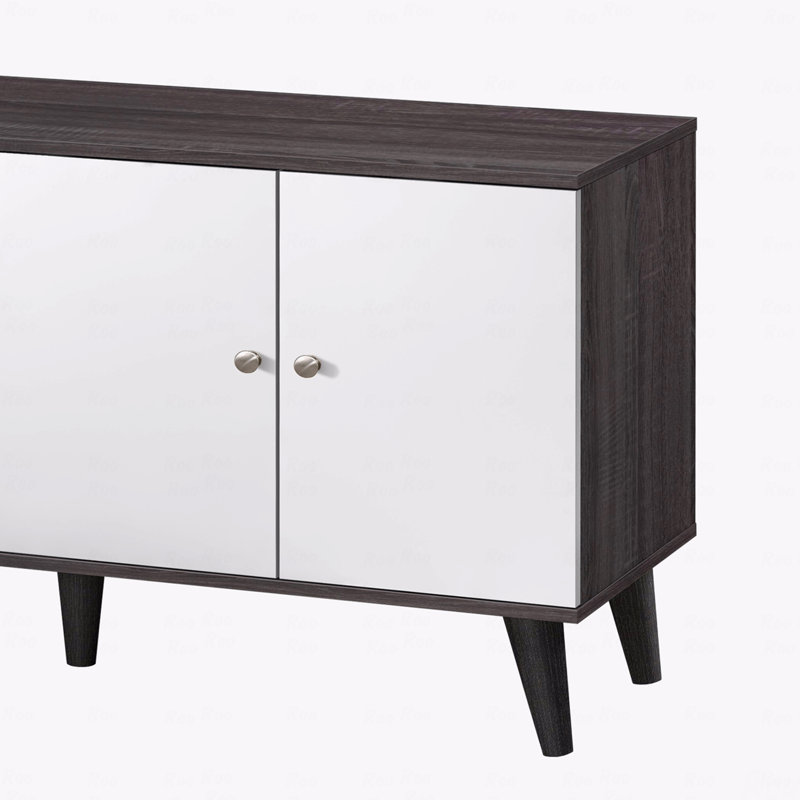 Meuble télé pour téléviseur de 63 po ou moins, avec 2 tablettes de rangement et 1 armoire, meuble audio-vidéo moderne, Noyer