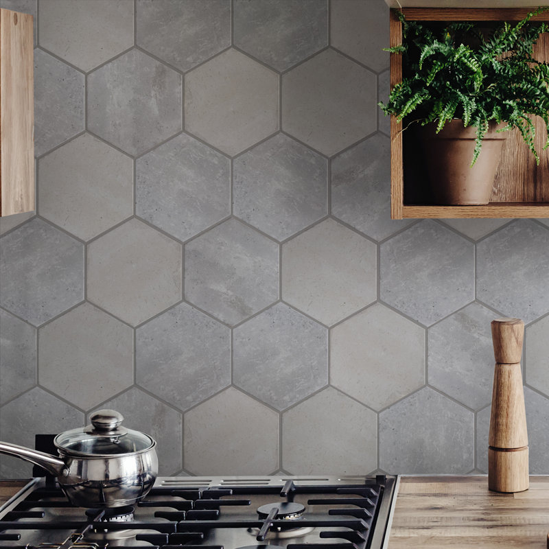 Brickyard Hex 8-1/2 In. X 9-7/8 In. Porcelain Rustic Wall & Floor Tile, White