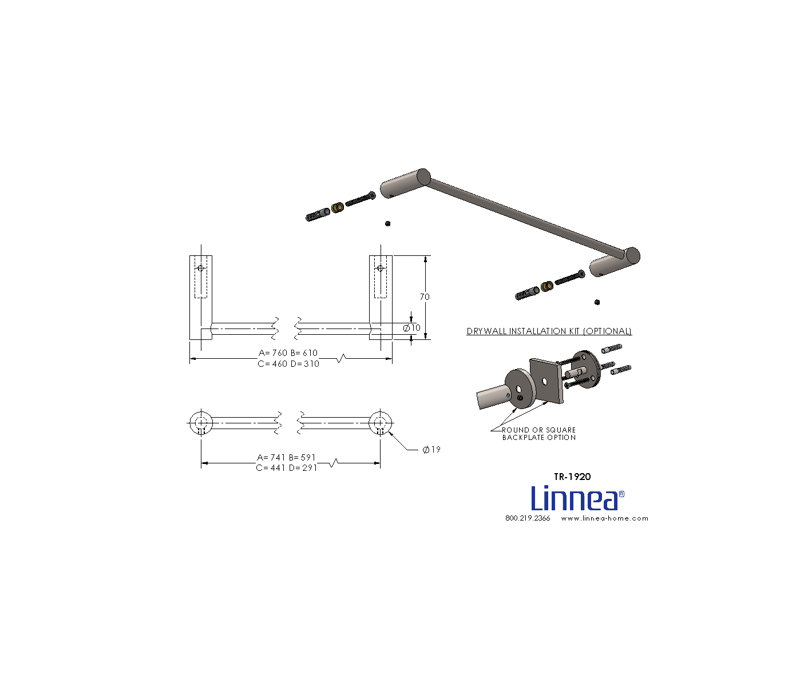 23.62" Wall Mounted Towel Bar, Satin Stainless Steel, 0.75" H x 23.62" L x 2.75" D
