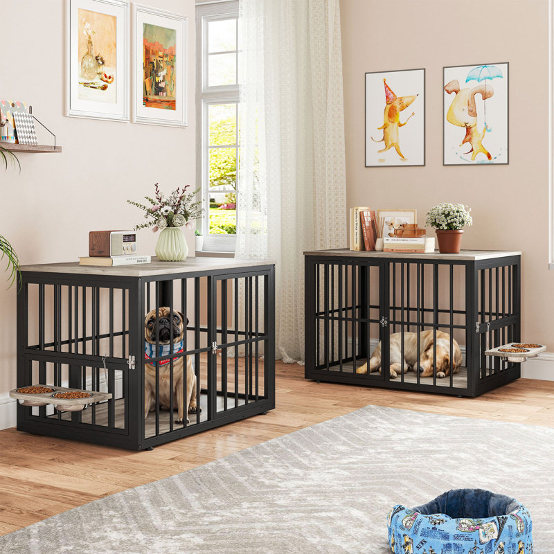Meuble de cage d'angle pour chien Gurmukh, H 33 po x l 86,6 po x P 29,9 po, Gris