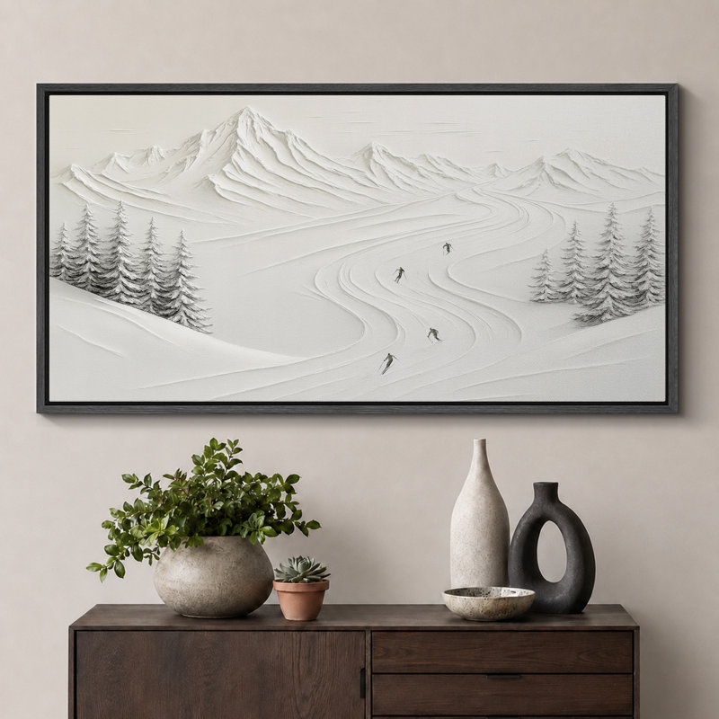 Impression sur toile encadrée, paysage d'hiver, H 30 po x l 60 po, Noir
