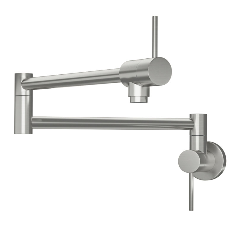 Single Hole Wall Mount Pot Filler, Brushed Nickel, Two Handles, 360 Swing, Foldable Design, Brass And Stainless Steel For Kitchen Stove - Handle Filler Faucet In Swivel, Stretchable, Solid Modern