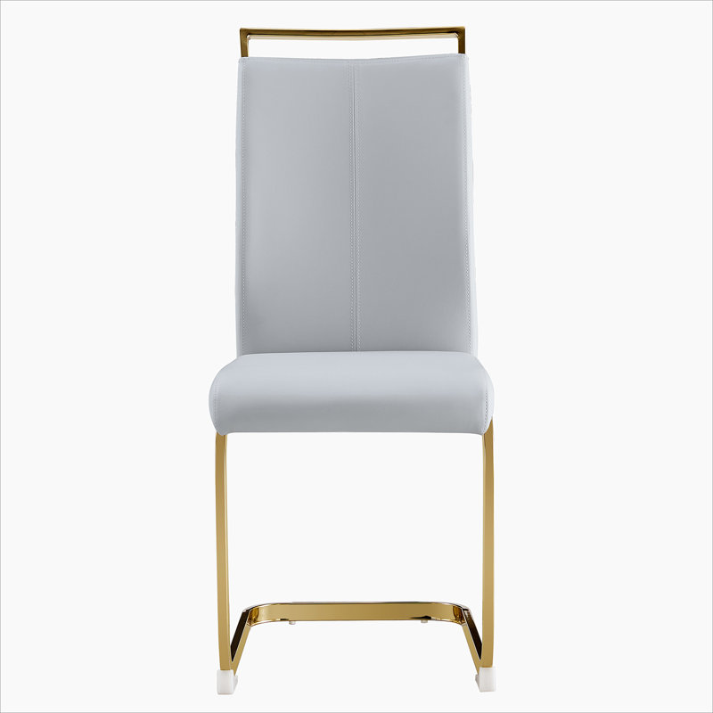 Yoanna PU Leather Upholstered Dining Chair, Light Gray, Gold