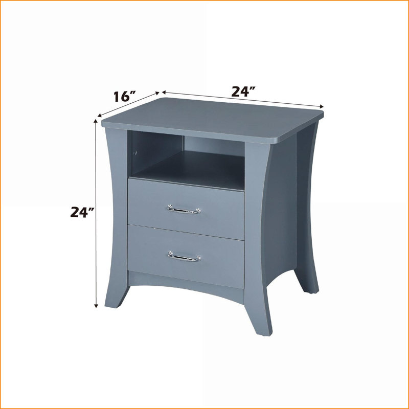 Table de chevet rectangulaire grise à 2 tiroirs Rangement ouvert, peu encombrant pour la chambre à coucher