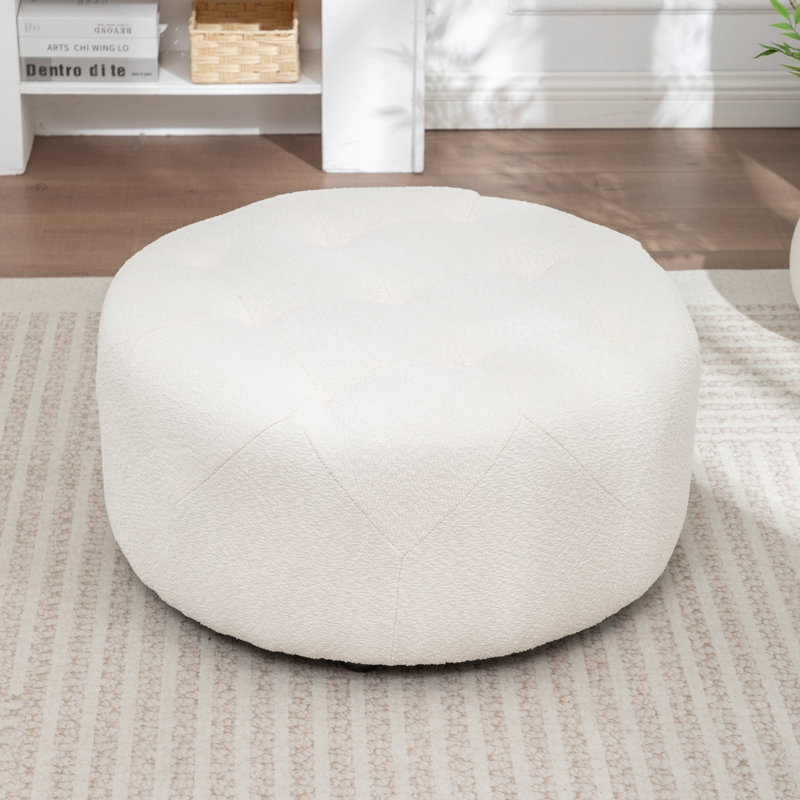 Castanedo Upholstered Round Ottoman, Boucle - Beige